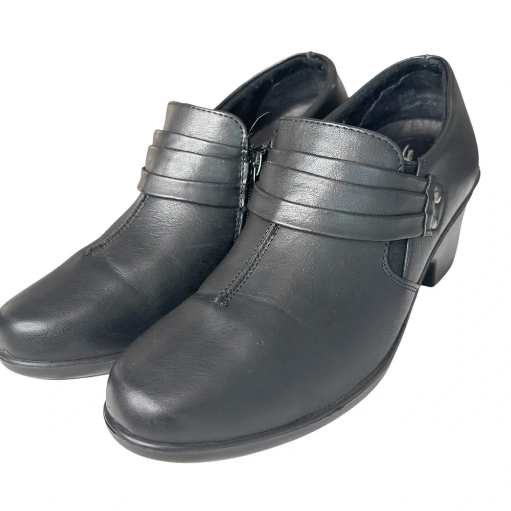 Easy Street Comfort Wave Shoe Bootie Black Block Heel Womens Size 8.5 M VEGAN